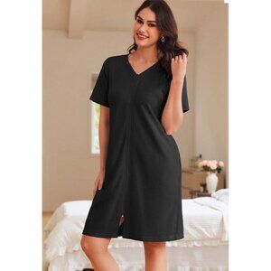 Women Short Sleeve Nightgown Flowy V Neck Sleep Shirt Soft Pajama Dress XL